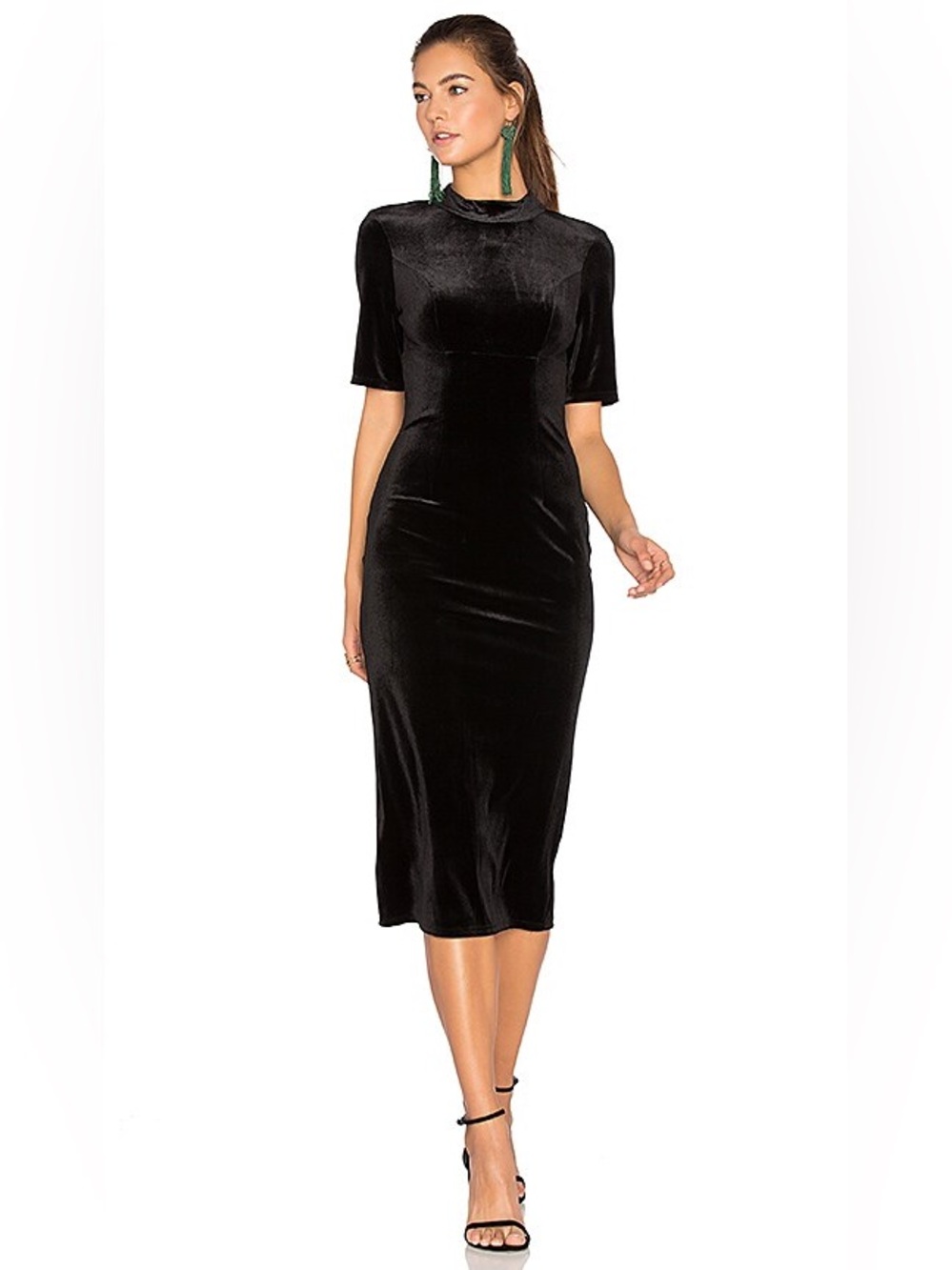 BCBGeneration Black Velvet Midi Dress  NWT Short Sleeve Cocktail Size 0